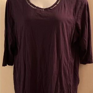 Karen Scott Women's Dark Purple 3/4 Sleeve Top
